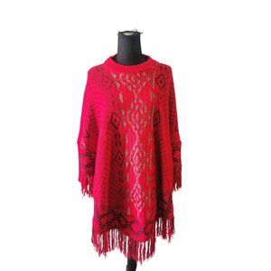 Boutique Red Aztec Western Sleeve Shaw Fringe One Size Bohemian Hippie Lagenlook